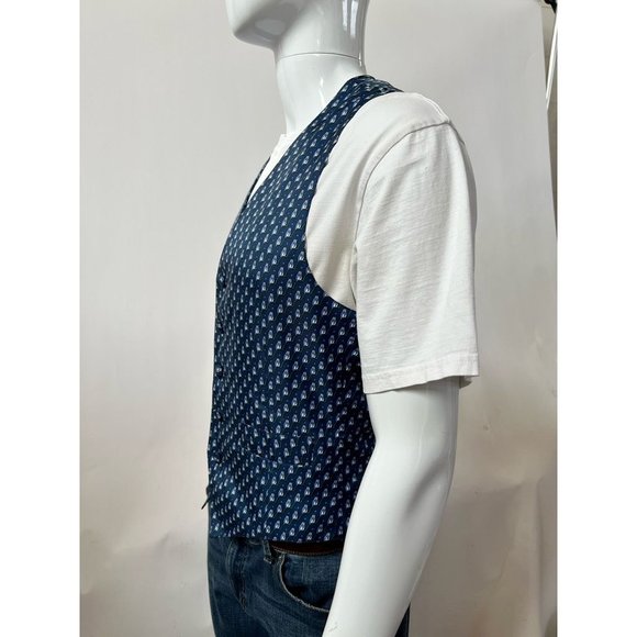 Hermes Mens Suit Vest Blue White 100% Silk Owls Novelty France US 38 Eur 48 - Picture 6 of 12